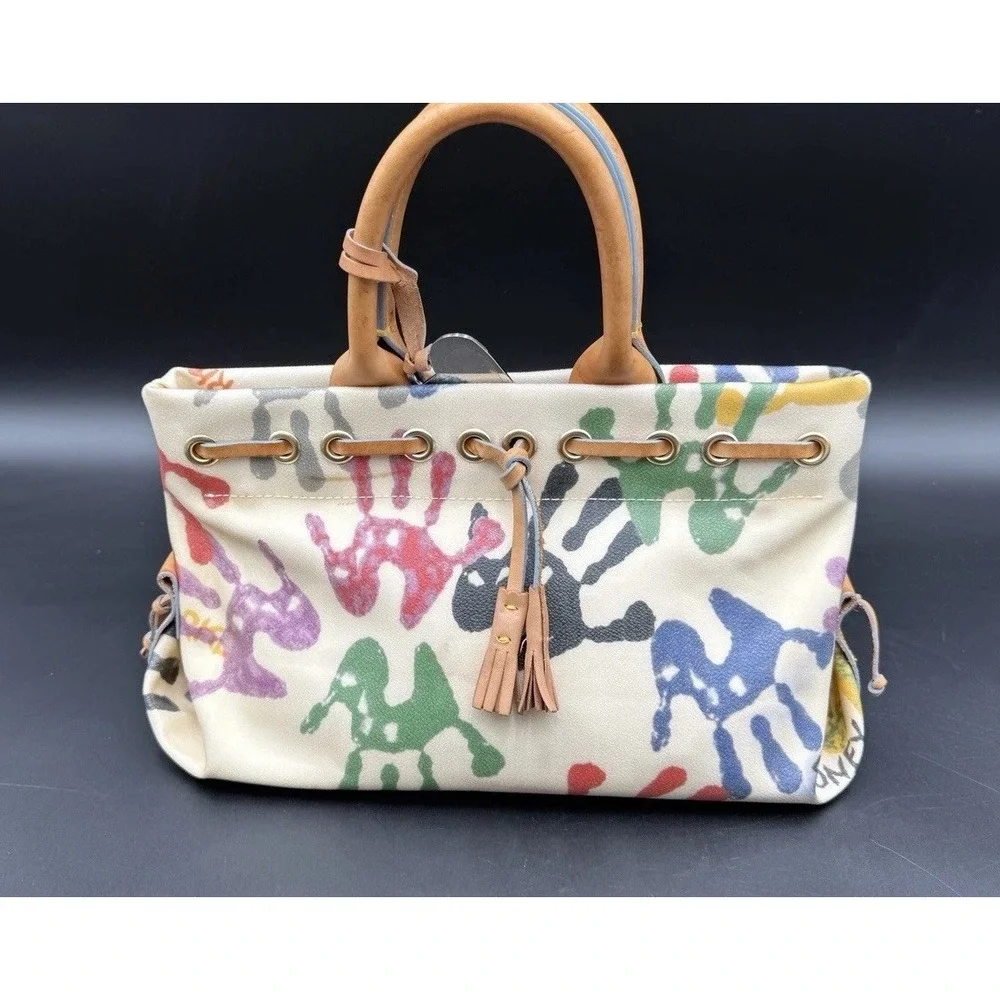 Vintage Dooney & Bourke Canvas Graffiti Paint Splatter Purse Bag Tassels